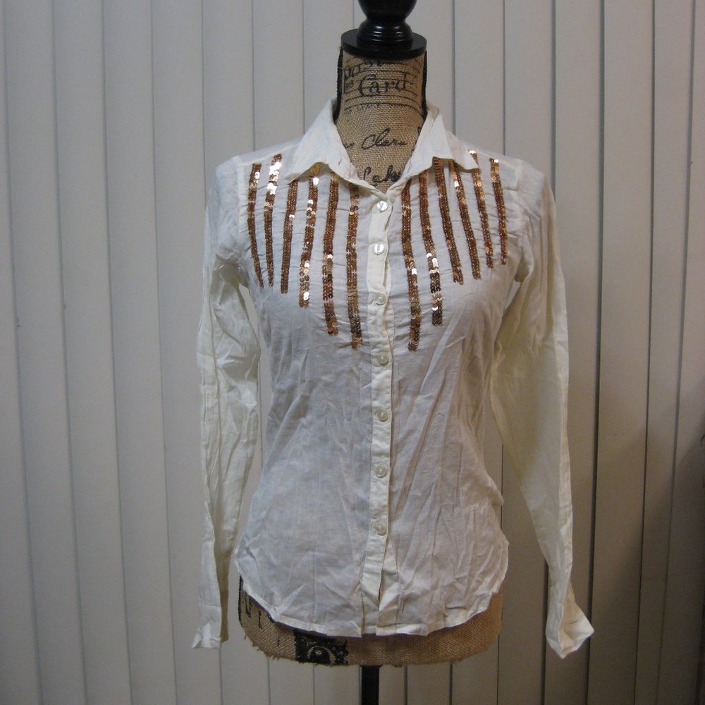 NWT Wet Seal white bronze sequin shirt top XS extra small